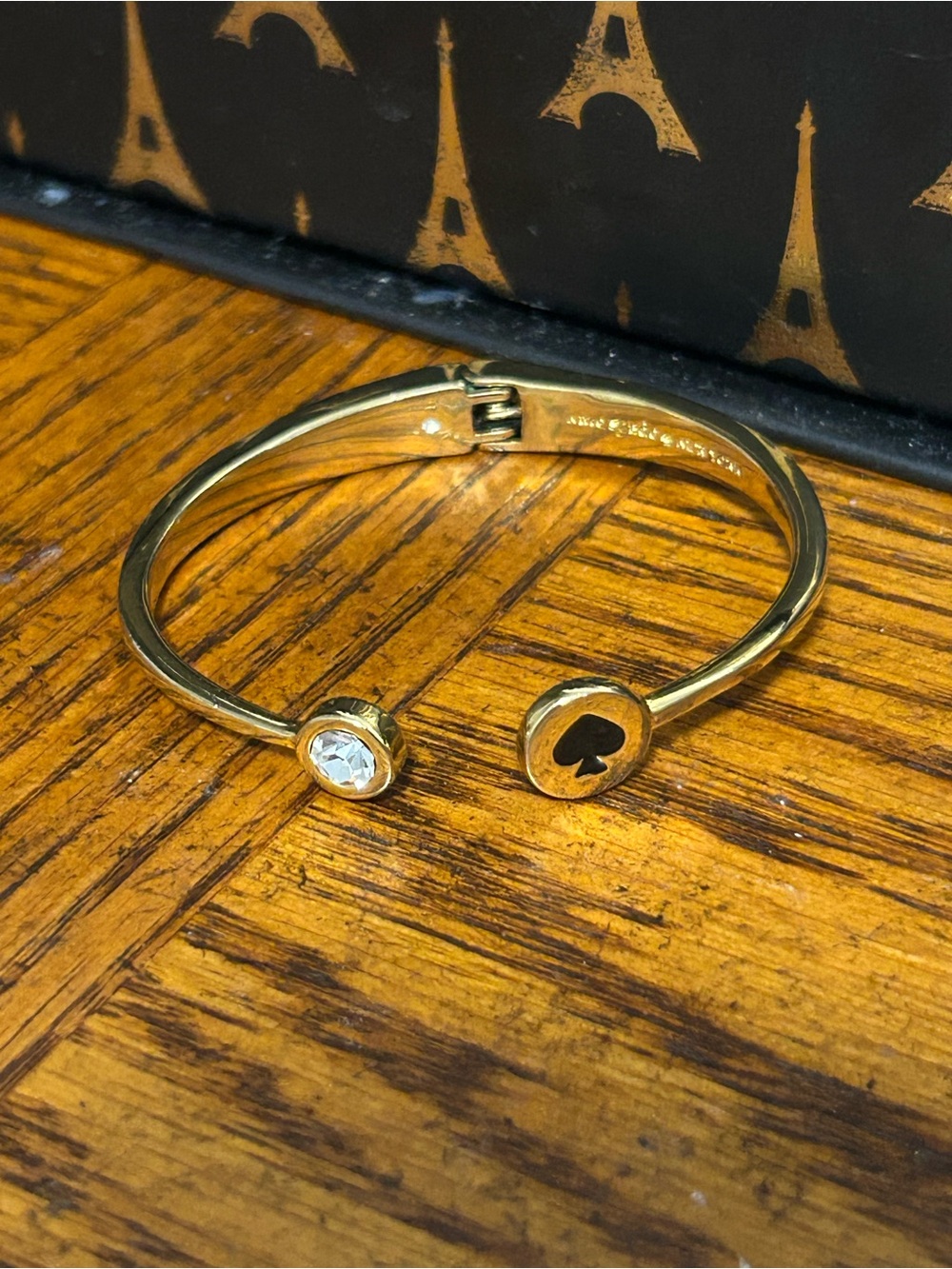 Kate ♠️ Spade Gold Tone Cuff Bracelet with Clear Crystal and Spade Accent